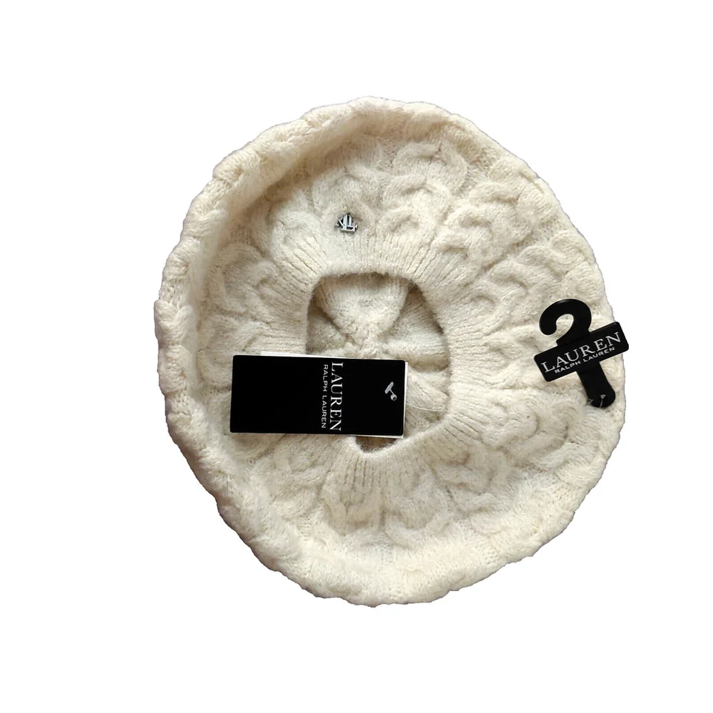 Lauren Ralph Lauren Ivory Cream Cable Knit Hat Sz One Size NWT